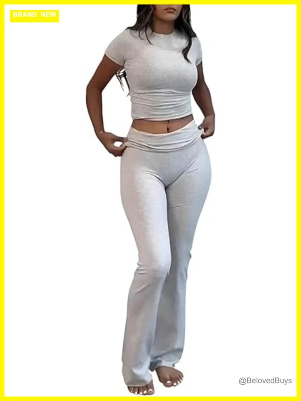 Casual Workout Two Piece Crop Top & Flare Pants Tracksuit Set